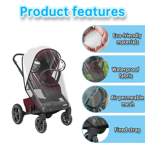 Universal Rain Cover Compatible with Nuna Stroller, Waterproof Weather Shield, Clear Protective Cover with Ventilation