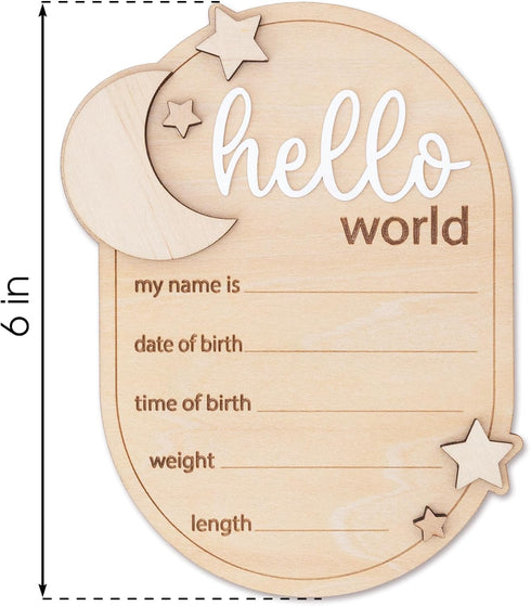 TTMerriwood 6.5 Inch Baby Announcement Sign Star, Wooden Hello World Newborn Welcome Sign Birth Name Plaques for Photo