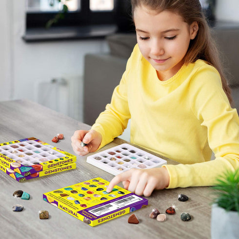 XXTOYS 25PCS Rocks Collection - Rock and Mineral Education Set with Healing Chakra Gemstones, STEM Science Kit