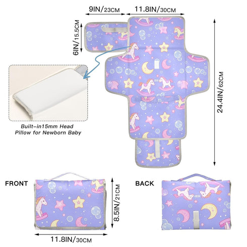 SyXIOP Cute Cartoon Rocking Horse Star Purple Peach Reusable Changing Table pad with Tissue Pocket Diaper Changing pad