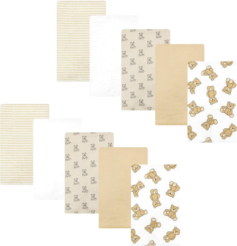 Hudson Baby Unisex Cotton Flannel Burp Cloths, Teddy Bears, 10 Pack, One Size