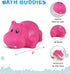 DolliBu Hippo Bath Buddy Squirter - Floating Pink Hippo Rubber Bath Toy, Fun Water Squirting Bathtime Play For Toddlers