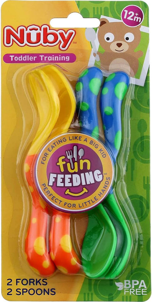 Nuby Fun Feeding Spoons & Forks 2-Pack - one size, yellow/green