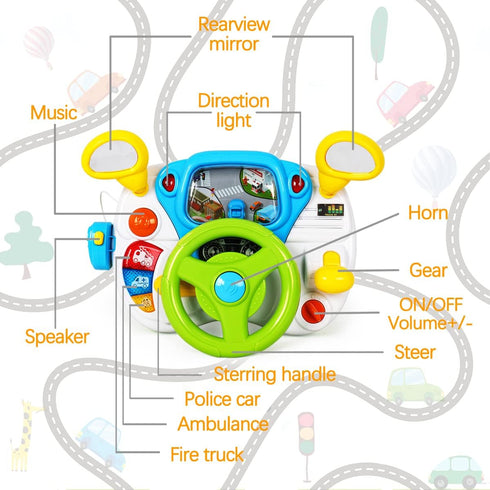 fisca Toddler Steering Wheel Toy for 1-3 Year Old, Interactive Learning Toy with Light and Sound for Preschool Kids