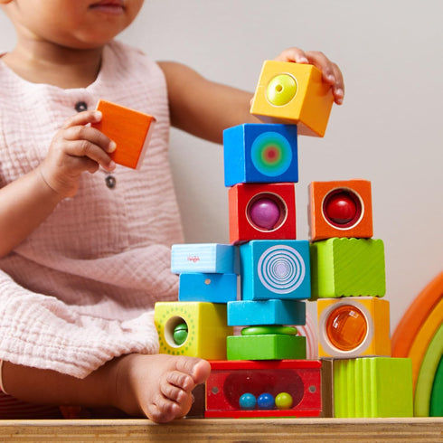 HABA Fun with Sounds Wooden Discovery Blocks for Toddlers with Acoustic Sounds, Toddler Toys for Preschool Learning