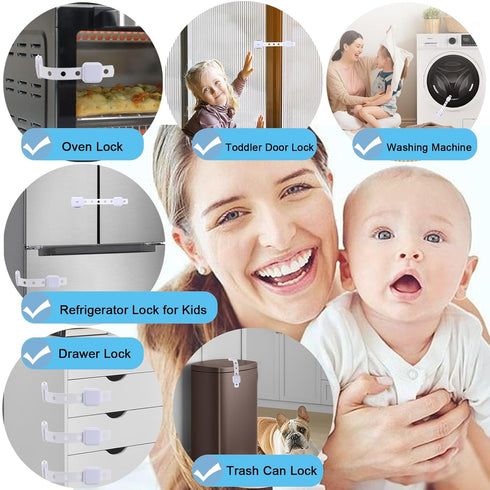 Fursafe&Q Cabinet Locks Baby Proofing, Baby Drawer Safety Locks -Adhesive Child Safety Lock Straps Adjustable Door
