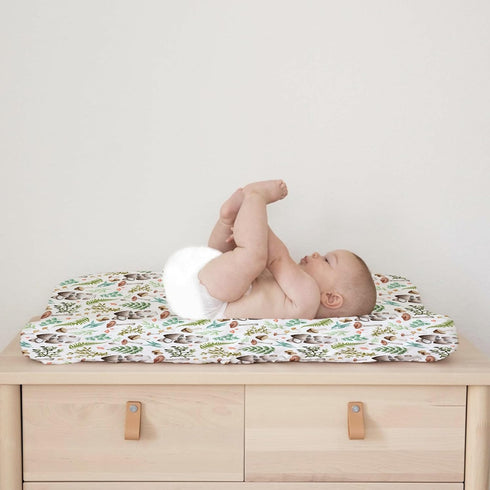 Woodland Mushroom Forest Changing Pad Covers, Watercolor Green Leaves Diaper Sheets for Boy Girl, Soft 32''x16''