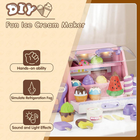 3 4 5 6 Counter Playset 3 4 5 6 Ice Cream Toy for Year Old Girls, Play Ice Cream Shop for Kids, Ice Scoop, Play Casiher
