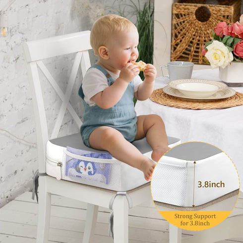 4-Point 3.8" Booster Seat for Kitchen Chair - Anchor Lift Toddler Booster Seat for Dining Table with Side Pockets