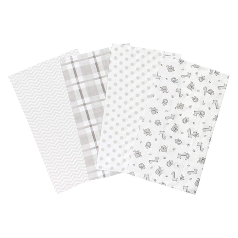 Safari Chevron 4 Pack Blankets-Safari, Dot, Plaid and Chevron Prints, Gray, White,