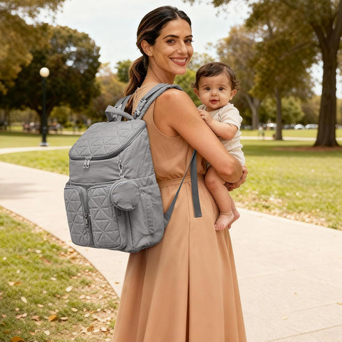 G4Free Backpack Diaper Bag for Moms Dads Travel Baby Bag with Pacifier Case & Insulated Pockets,Grey