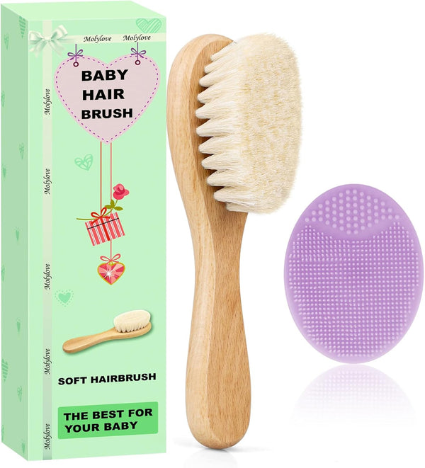 Molylove Baby Hair Brush and Purple Cradle Cap Brush Set for Newborns and