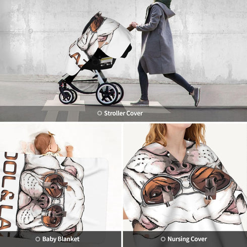 Zhbvncp Cute English Bulldog Baby Car Seat Cover & Breastfeeding Nursing Cover - Breathable Stretch Fabric Multi-Use