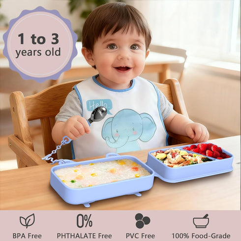 Set, 9pcs 316 Travel Silicone Baby Feeding Portable Feeding Supplies, Toddler Suction Plates, Stainless Steel Spoon