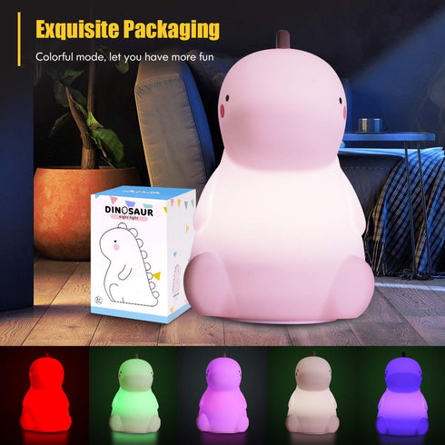 VSATEN Color Changing Dinosaur Night Light for Kids, USB Rechargeable LED Nursery Lamp with Touch Sensor