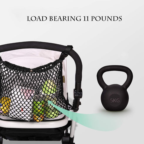 Universal Baby Stroller Organizer, Polyester Net Mesh Storage Bag with Extra Large Space for Diaper Toys and Snacks