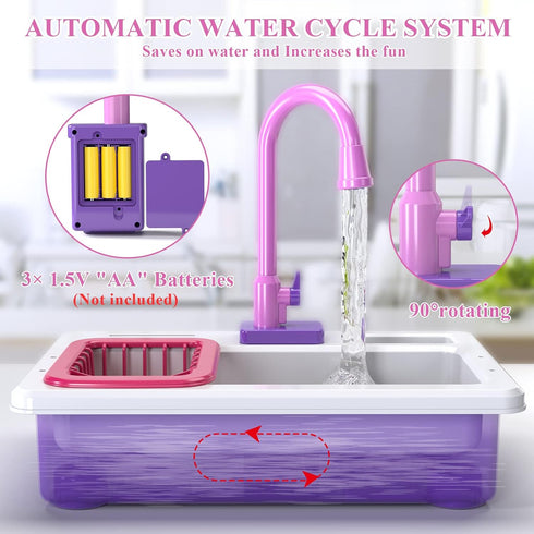 Electric Dishwasher Play Kitchen Sink Toys with Running Water, Play Food & Tableware Accessories for Toddlers Kids