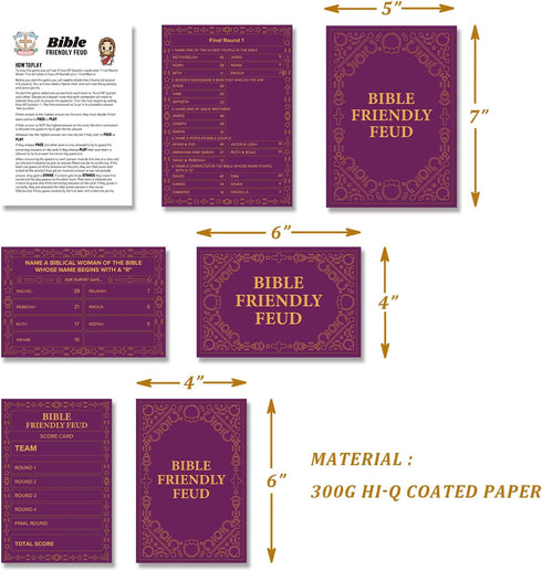 Bible Friendly Feud Game Set, Bible Game Supplies, Bible Games for Adults and Teens, Feud Quiz, Church Family Feud, Games for Church Group, Fun Holiday Game - BISC006