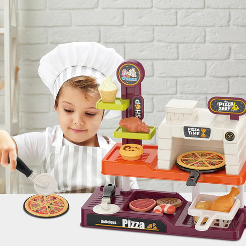 Set Playset deAO Pretend Play Store Pizza Play for Kids, Realistic Pizza Pie Pretend Play Food,Slice and Serve Plastic