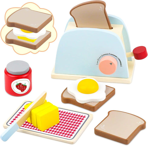 Airlab Play Kitchen Accessories Toddlers 1-3 Wooden Pop-up Toaster Toy Play Food