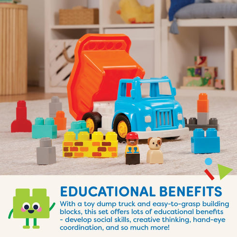 Battat Large Building Blocks Set, 80 Colorful Pieces with 8 Wheel Bricks and Zippered Storage Bag, 12 Months +