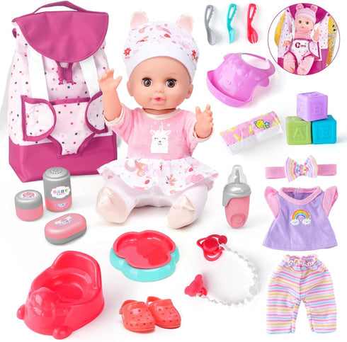 AuntyFey Baby Doll with Accessories Set, Baby Dolls Set for Toddler Girls