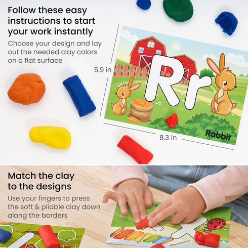Arteza Kids Play Dough, Alphabet Learning Kit, 30 Pieces Air Dry Clay, 0.8 oz, Red, Yellow, Blue, 26 Alphabet Cards