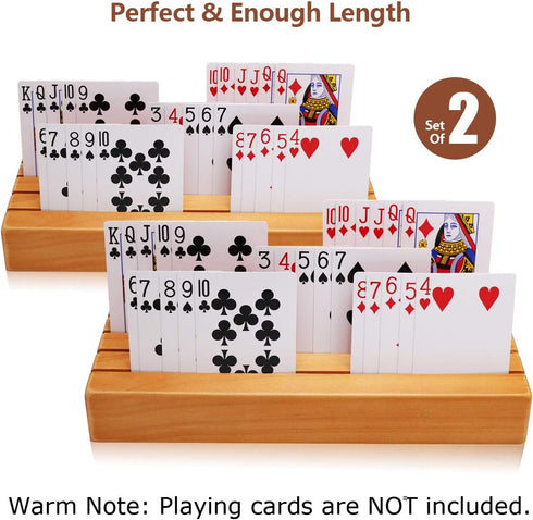 Set 2 9.84In 3.1Inch Exqline Wood Playing Card Holders Tray Racks Organizer of for Kids Seniors Adults - Latest Version