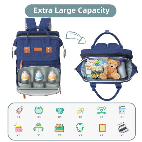 Backpack, ISMGN Diaper Bag Large Diaper Bag, Multifunctional Diaper Bag, Baby Bag, Navy Blue