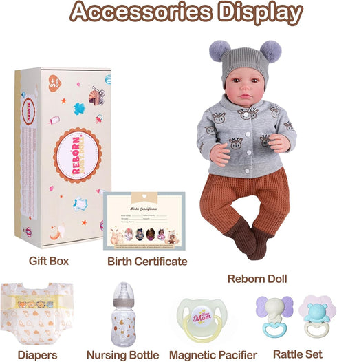 17-Inch 3 BABESIDE Lifelike Reborn Baby Dolls Boys - Real Baby Feeling Realistic-Newborn Baby Doll Cloth Body Real Life