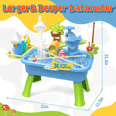 21" 4-in-1 Set H Play Sink with Running Water, Kids Kitchen Sink Toy with Electric Faucet, Mini Water Table