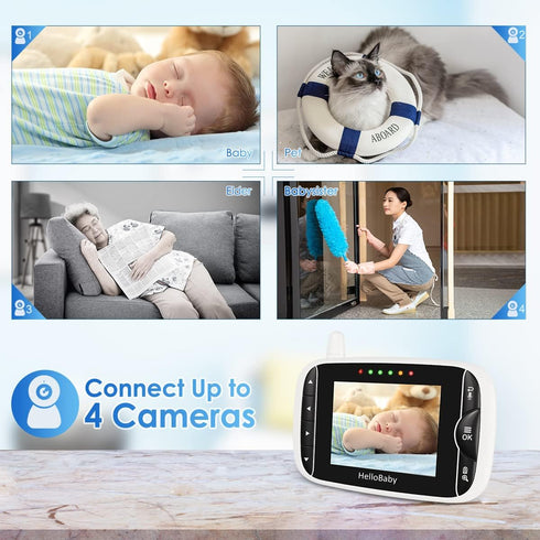 HelloBaby (HB66pro) Monitor with Camera and Audio, IPS Screen LCD Display Video Baby Monitor No WiFi Infrared Night