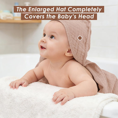 Ease Cubs 3-Pack 100% Series,32" 32") Muslin Hooded Baby Towels, Cotton, Ultra-Soft & Absorbent Baby Bath Towels