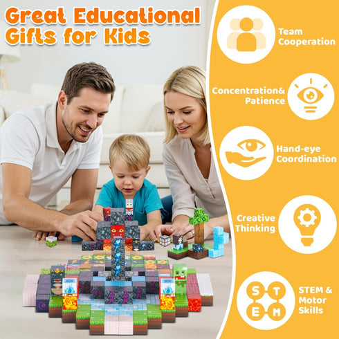 200PCS 3+ Magnetic Blocks, Magnetic Building Block Cube Toys with Magnet Board for Kids, STEM Toys Gifts for Boy