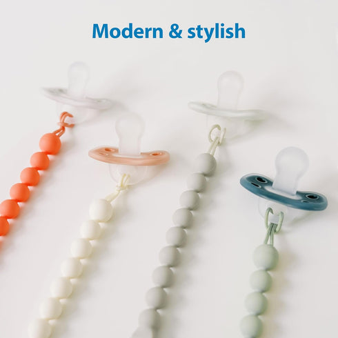 0-18 2-Pack Dr. Brown's Silicone Pacifier Clips, Universal Fit Strap for Pacifiers, Green/Gray, BPA Free, Months