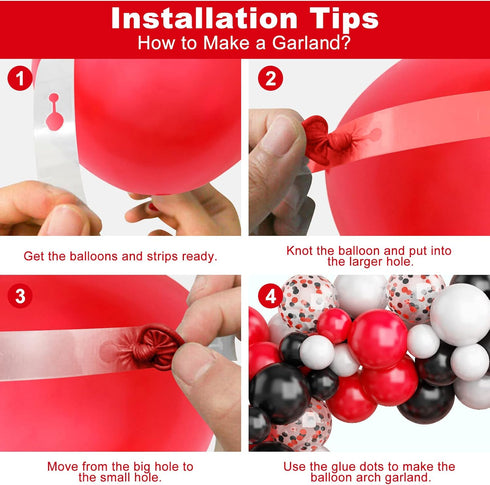 130PCS Red Black White Balloon Garland Arch Kit, 12 10 5 inch Balloons with Confetti for Baby Shower and Wedding