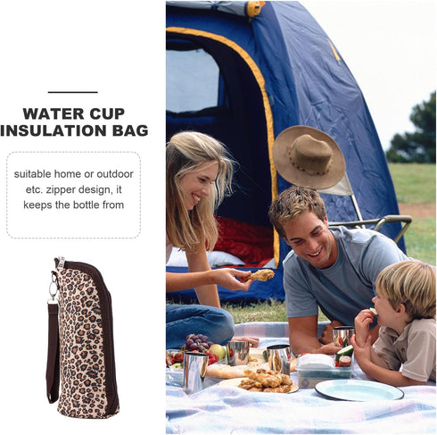 Insulated Waterproof Oxford Cloth Feeding Bottle Pouch with Leopard Print for Travel Nursing Breastmilk Storage Bag
