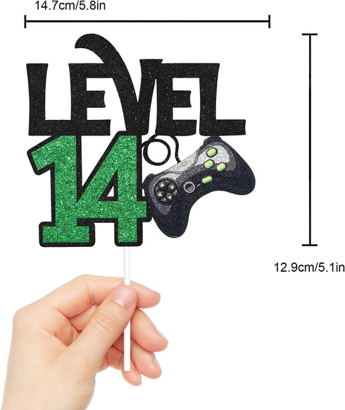 Level 14 Game Birthday Cake Topper - Video Game Boy's 14th Birthday Level Up Party Supplies - Game On Winner Gaming