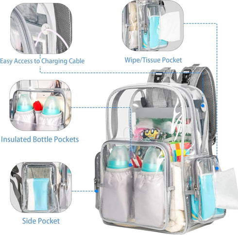 Backpack, Backpack Backpack Mancro Diaper Bag Clear Baby Bag Heavy Duty Transparent for Girls Boys, Multifunction Large