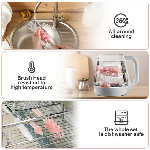 6 1 Set in Baby Bottle Cleaner with Drying Rack,Silicone Baby Bottle Brush,Straw Brush,Nipple Brush,Soap Dispenser