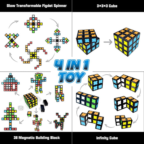 Mini-38 3x3x3 Cube-4 1 Magnetic Fidget Spinner Blocks, Glow Magnet Cube & Transformable Fidget Spinner & Infinity Cube