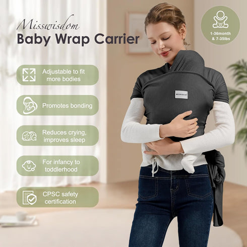7-35lbs, MISSWISDOM Baby Wraps Carrier, Baby Carrier Wrap Newborn Sling Baby Wearing Wrap Newborn Wrap Carrier, Baby