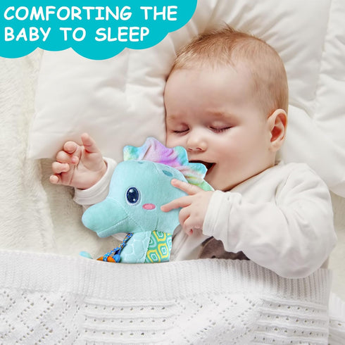 Baby Toys 0-6 Months - Infant Musical Stuffed Animals with Bright Colors, Crinkle Sound, Multi-Textures & Rattles (Blue)