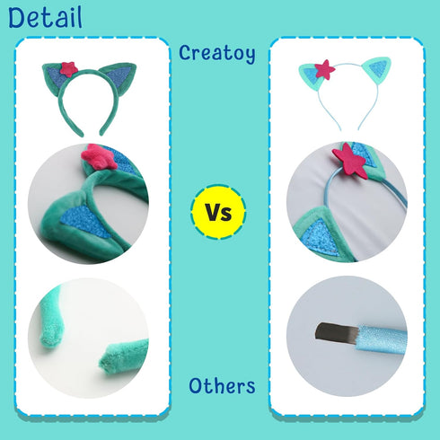 Cat Ears Headbands - 4pcs Dollhouse Birthday Party Accessories, Flannel Cartoon Cosplay Headpiece & Glitter Hair Clips