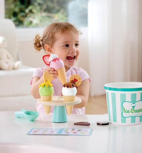 Set Playset 14 2+ Hape Scoop & Serve Ice Cream Wooden Toddler with Realistic Scoop, Rotating Display, and Accessories