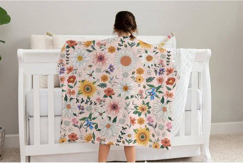 SqtmuHLuo 60x80inch Floral Baby Blanket for Girls Gifts Boho Flower Wildflower Baby Nursery Bed Receiving Blankets