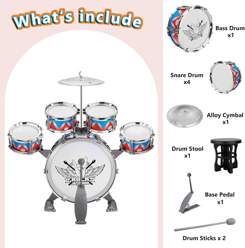 Toddlers Drum Set Kids Jazz Drum Kit for 3-5 Years Old, Early Learning Musical Toy Set, Perfect Birthday Gift