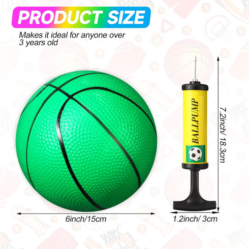 Leitee 30 Pcs Mini Basketballs with Pump 6 Inch Colorful Indoor Outdoor Replacement