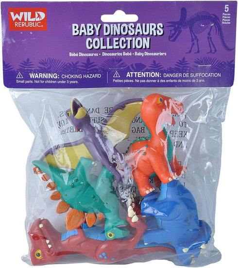Wild Republic Baby Dino Polybag, T-Rex, Stegosaurus, Brachiosaurus, Triceratops, Pteranodon, Dinosaur Figures, Gifts for Kids, 5 Piece Set