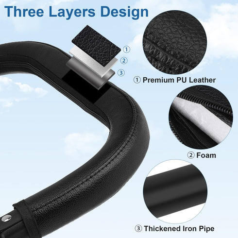 Universal Black PU Leather Stroller Armrest - Detachable Bumper Handle for Baby Strollers